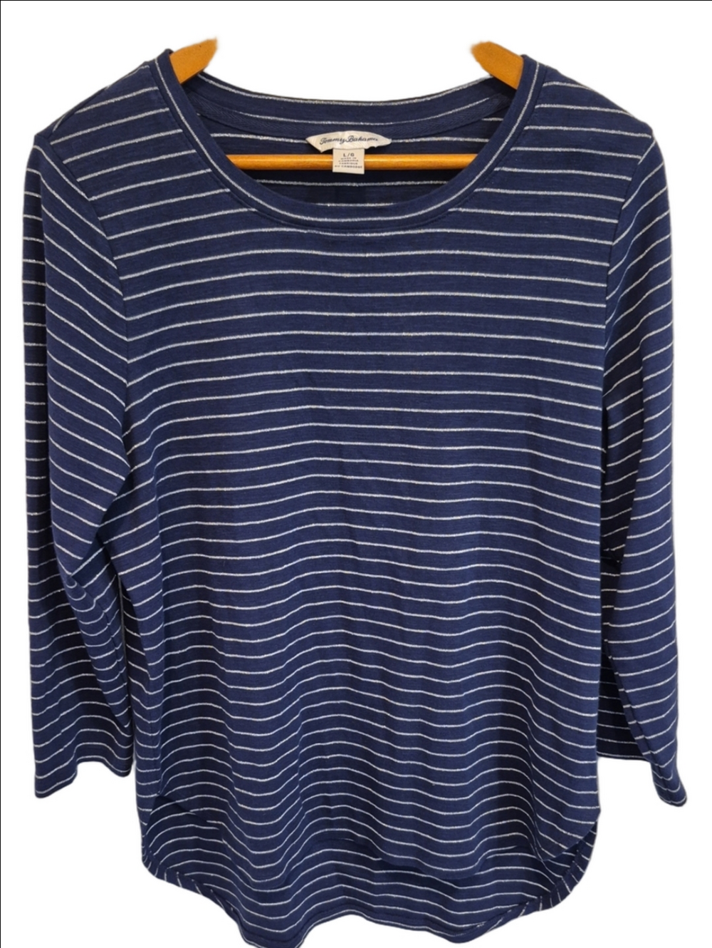 Tommy Bahama Cotton Navy and Silver Striped Long-Sleeve Tee